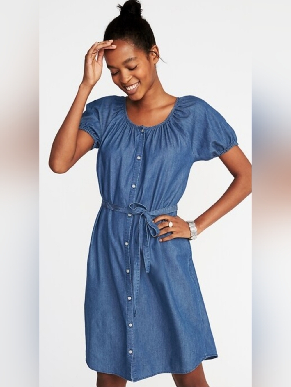 Old Navy Tie Waist Shirt Dress Women L